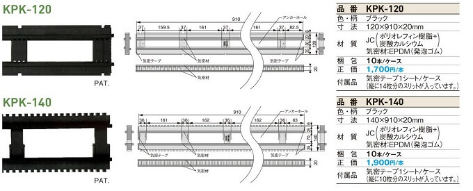 全周換気スペーサー（気密用）KPK-102IJ、全周換気スペーサー（気密用）KPK-120IJ