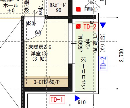 一条工務店i-smart玄関上のバルコニー図面