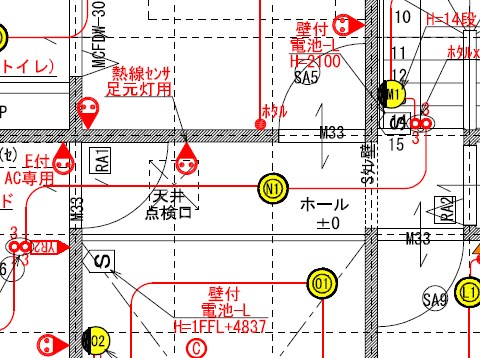 一条工務店i-smart内覧会、吹き抜けの電気図面