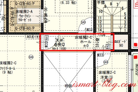 一条工務店i-smartの２階廊下部分の平面図